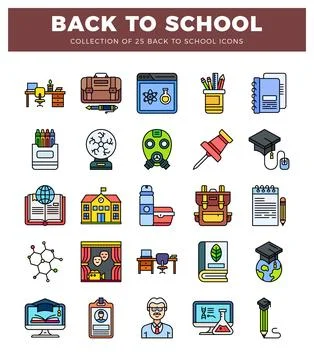 Back to school icons featuring educational and science-related objects and .. Stock Illustration
