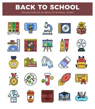 Back to school icons featuring educational and sports items. Vector graphic.. Stock Illustration