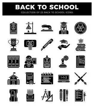 Back to school icons featuring school supplies and educational elements on .. 库存插图