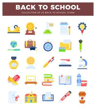 Back to school icons featuring stationery. science. and learning tools on w.. イラスト素材