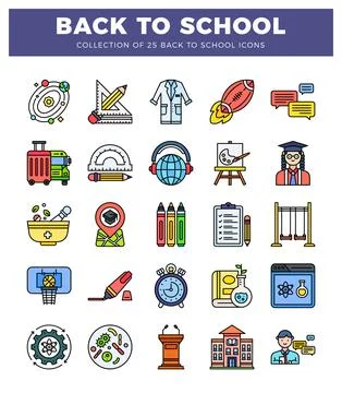 Back to school icons. flat design with clean lines and vibrant colors. Stock Illustration