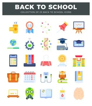 Back to school icons in a flat design on a white background Stock Illustration