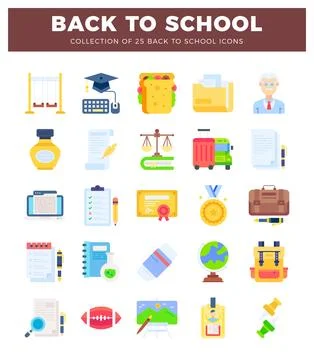 Back-to-school icons with flat design. Various school supplies and educatio.. Stock Illustration
