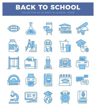 Back to school icons in a flat design with blue outlines Illustrazione stock