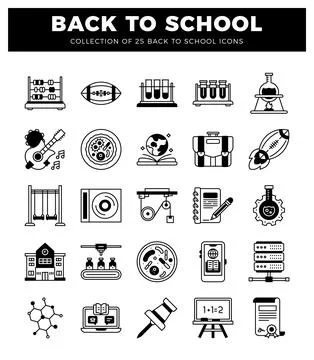 Back to school icons in a grid format on a white background. Illustrazione stock