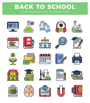 Back to school icons in a grid format on white background. Illustrazione stock