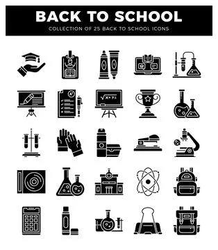 Back to school icons in a grid layout. Ilustración de archivo