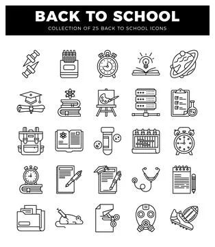Back to school icons in a grid layout. isolated on a white background. 스톡 일러스트