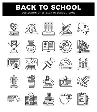 Back to school icons in a grid layout Ilustración de archivo