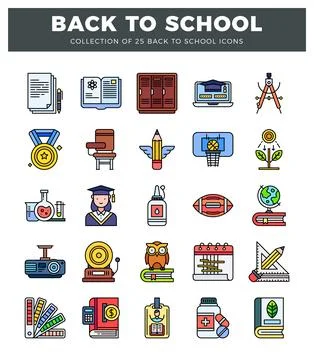 Back to school icons in a grid. representing learning and education elements. Stock Illustration