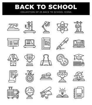 Back to school icons including science equipment. awards. and stationery Stockillustratie