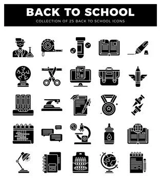 Back to school icons including science and learning objects. on white backg.. Stock Illustration