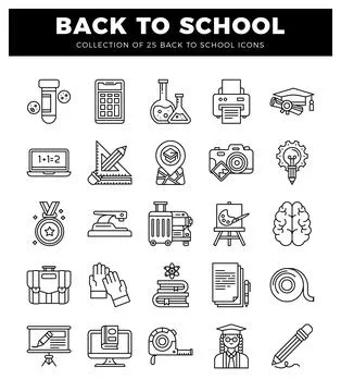 Back-to-school icons with outline graphics on a white background Illustrazione stock