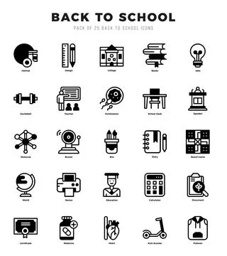 Back To School Icons Pack Lineal Filled Style. Vector illustration. Ilustración de archivo