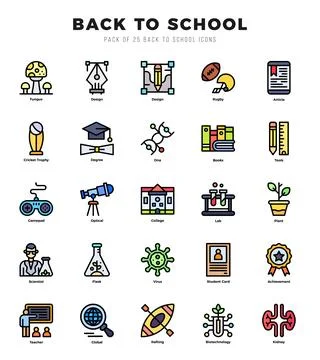 Back To School icons Pack. Lineal Color icons set. Back To School collectio.. Stock Illustration