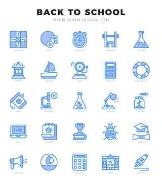Back To School Icons Pack Two Color Style. Vector illustration. Illustrazione stock