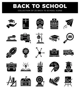Back to school icons presented in a grid layout. Ilustración de archivo
