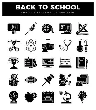 Back to school icons representing education and learning.  Science. sports... Stock Illustration