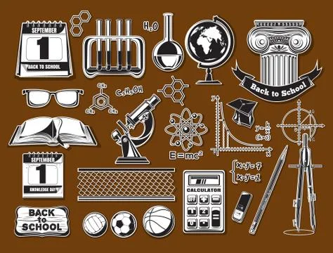 Back to school icons in a retro style Stock Illustration