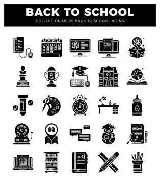 Back to school icons. Scientific atom on computer screen with location pin .. Illustrazione stock