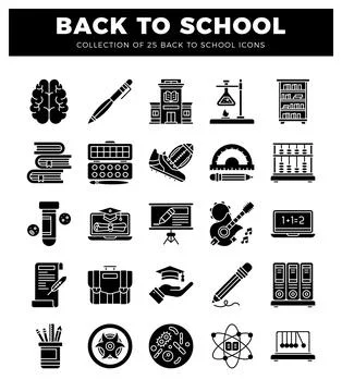 Back to school icons set with brain. books. and scientific equipment. Ilustración de archivo