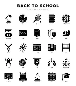 Back To School icons set. Collection of simple Glyph web icons. Stock Illustration