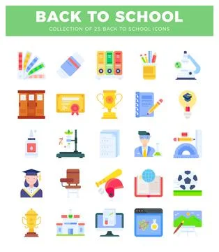 Back to school icons set featuring educational and school supplies on white.. Stock Illustration