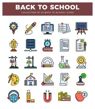 Back to school icons set in a flat design. education and learning graphics. Illustrazione stock