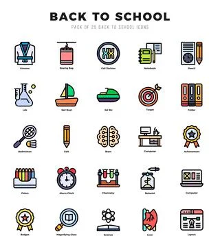 Back To School icons set for website and mobile site and apps. Stock Illustration