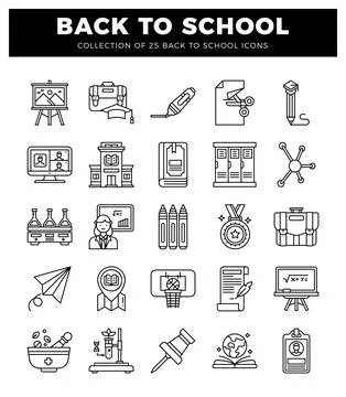 Back to school icons. simple line art on white background. Stockillustratie