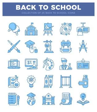 Back to school icons. stylized with blue and white. on a white background 스톡 일러스트
