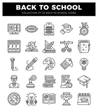 Back to school icons with subject. learning. and achievement motifs. Illustrazione stock