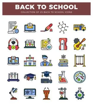 Back to school icons with various educational and scientific themes. Stock Illustration