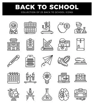 Back to school icons on white background. Illustrazione stock