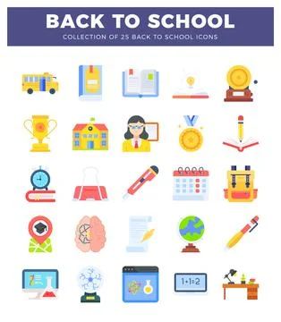 Back to school icons on white background. Ilustración de archivo