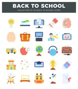 Back to school icons on white background. Flat design. colorful. educationa.. Stock Illustration