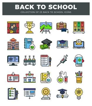 Back to school icons on white background Ilustración de archivo
