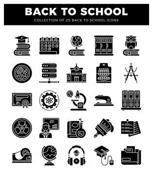 Back to school icons on white background. Ilustración de archivo