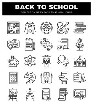 Back to School icons on a white background. Ilustración de archivo