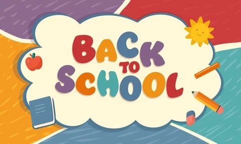 Back to school illustration with fun text and cute school supplies for children Stock Illustration