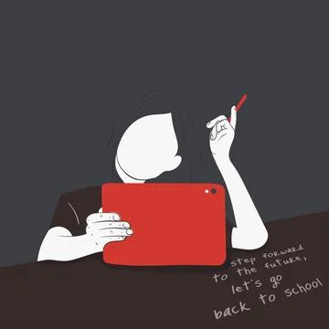 Back to school. illustration of learning student with tablet in flat design.. Stock Illustration