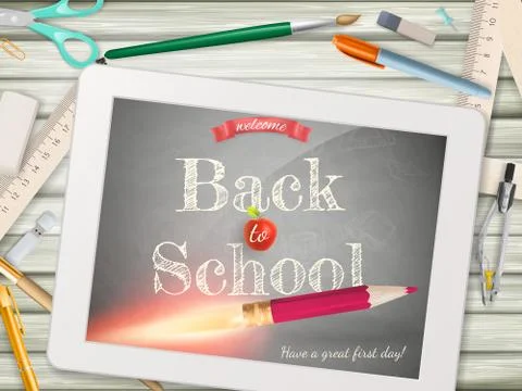 Back to school illustration with tablet. EPS 10 Stock Illustration