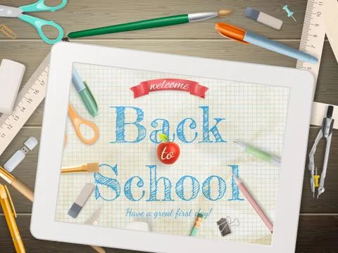 Back to school illustration with tablet. EPS 10 Stock Illustration