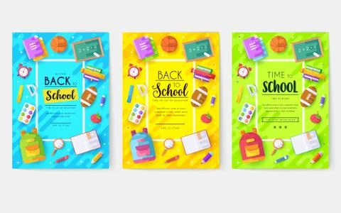 Back to school information cards set. Student template of flyear, magazines Stock Illustration