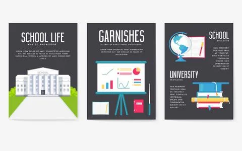 Back to school information cards set. Student template of flyear, magazines Stock Illustration