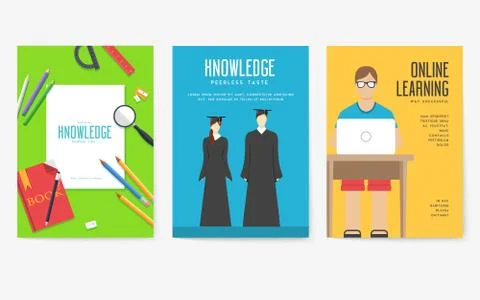 Back to school information cards set. Student template of flyear, magazines Ilustración de archivo