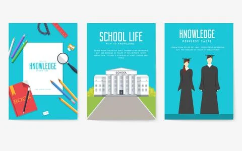 Back to school information cards set. Student template of flyear, magazines Stock Illustration