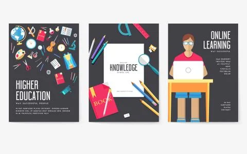 Back to school information cards set. Student template of flyear, magazines Stock Illustration