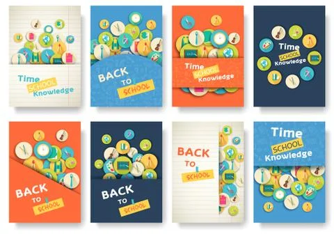 Back to school information pages set. Education template of flyear, magazines Stock Illustration