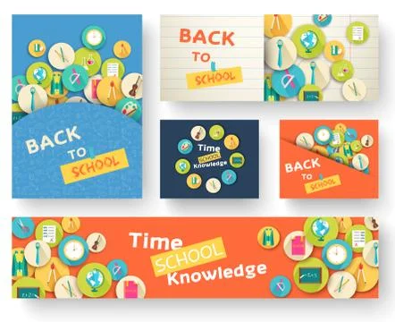 Back to school information pages set. Education template of flyear, magazines Stock Illustration